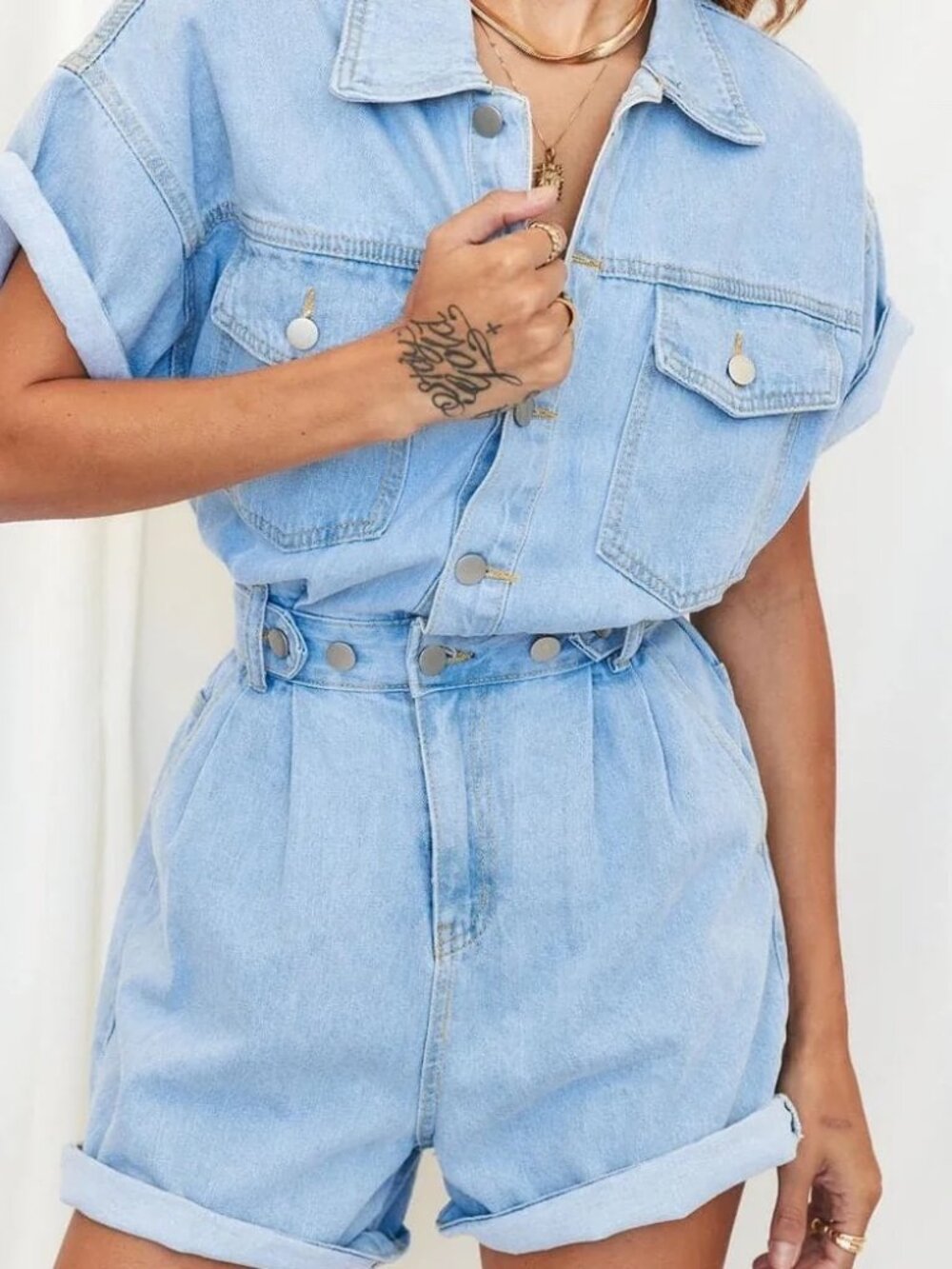 12th Tribe Hendrix Short Denim Romper - M/L